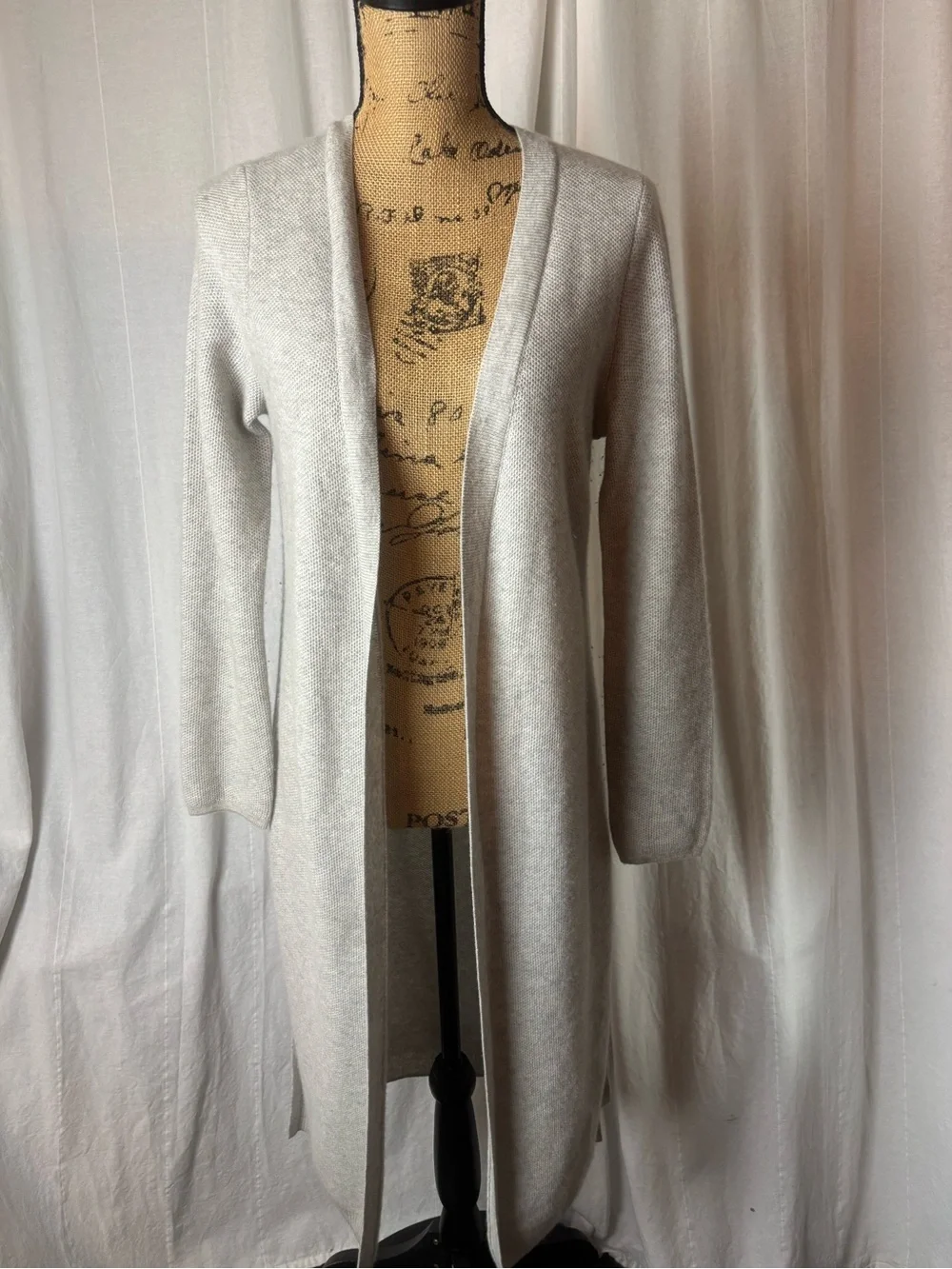 Talbots Pure 100% Cashmere Open Front Duster Cardigan Gray Lightweight Sz Small
